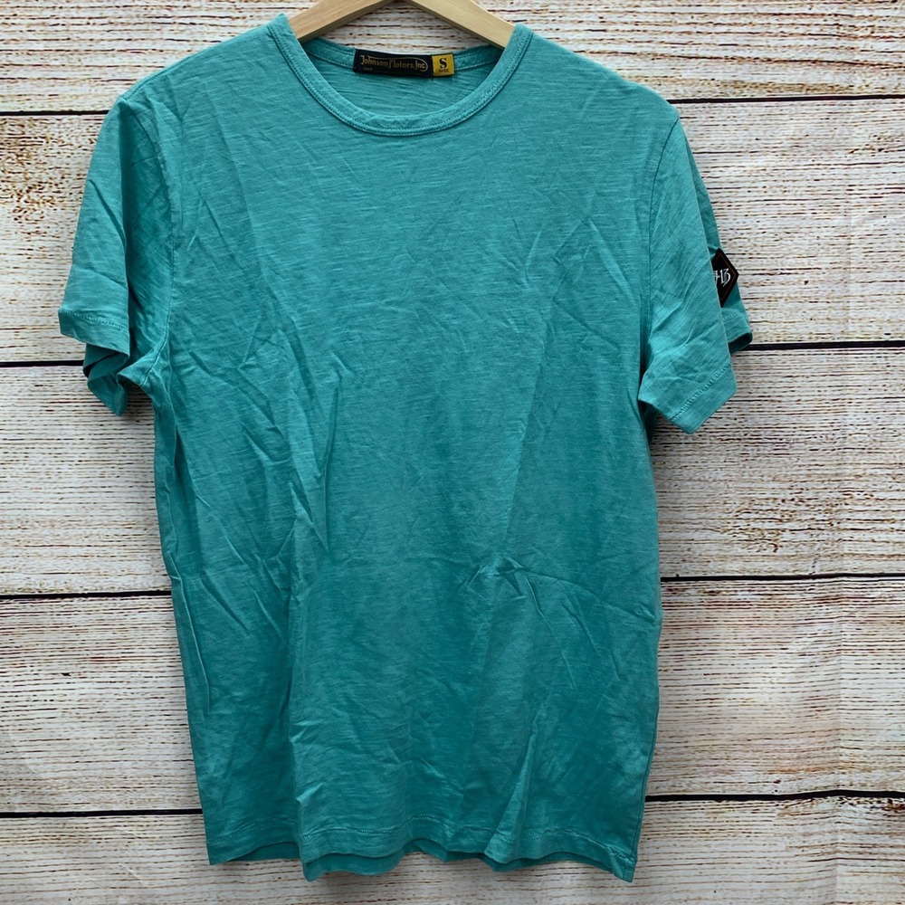 Johnson Motors Inc Teal Cotton T Shirt Size S Short Sleeve Tee Made in USA
